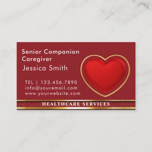 高齢者介護モダン赤いハート医療 名刺 (正面)