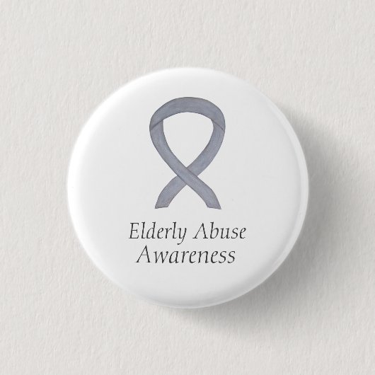 高齢者虐待認識度シルバーリボンカスタムピン 缶バッジ (正面)
