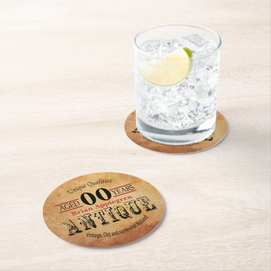 高齢者、アンティーク、ヴィンテージ00番目の誕生日デザイン ラウンドペーパーコースター (インサイチュ)