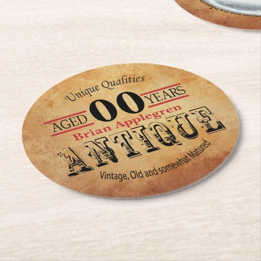 高齢者、アンティーク、ヴィンテージ00番目の誕生日デザイン ラウンドペーパーコースター (アングル)