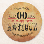 高齢者、アンティーク、ヴィンテージ00番目の誕生日デザイン ラウンドペーパーコースター (正面)