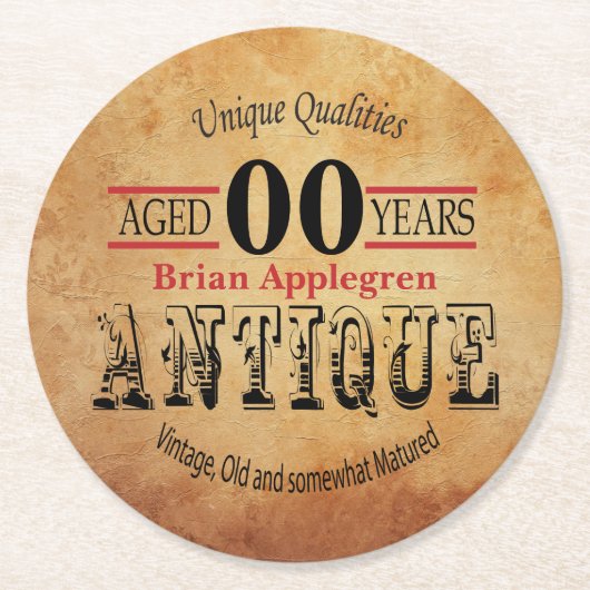 高齢者、アンティーク、ヴィンテージ00番目の誕生日デザイン ラウンドペーパーコースター (正面)