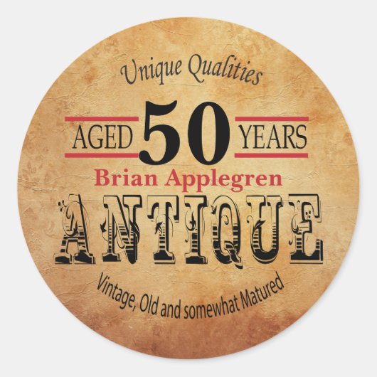 高齢者、アンティーク、ヴィンテージ50番目の誕生日デザイン ラウンドシール (正面)