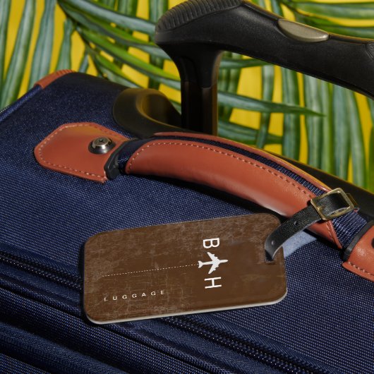 高齢茶色モダン飛行機モノグラム ラゲッジタグ (正面インサイチュ3)
