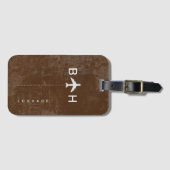 高齢茶色モダン飛行機モノグラム ラゲッジタグ (正面横)