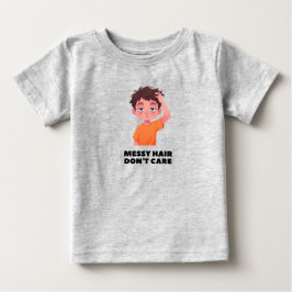 髪がボサボサでも気にしない ユニーク子供用Tシャツ かわいいTシャツ ベビーTシャツ