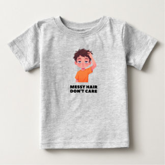 髪がボサボサでも気にしない ユニーク子供用Tシャツ かわいいTシャツ ベビーTシャツ