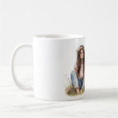 髪が茶色の女の子 髪に花を飾って コーヒーマグカップ (左)