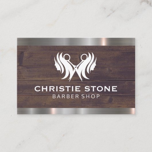 髪とハサミ | Wood Metal Trim名刺 名刺 (正面)