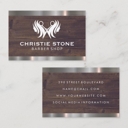 髪とハサミ | Wood Metal Trim名刺 名刺 (正面/裏面)