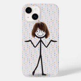 髪とメガネのスティックフィギュアの女の子 Case-Mate iPhone 14ケース