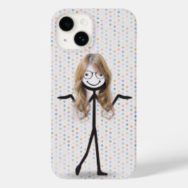 髪とメガネのスティックフィギュアの女の子 Case-Mate iPhone 14ケース