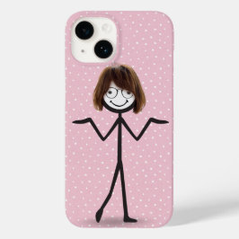 髪とメガネのスティックフィギュアの女の子 Case-Mate iPhone 14ケース