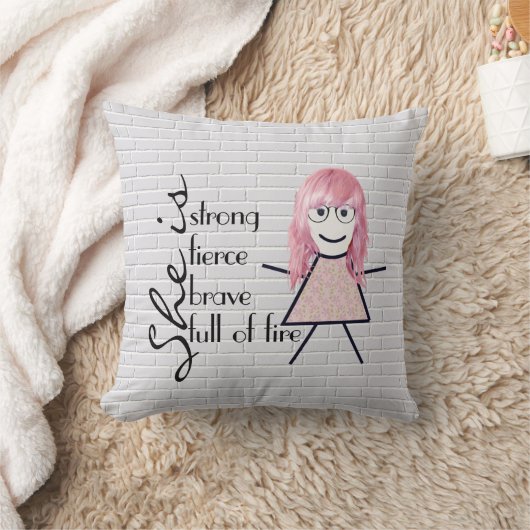 髪と引用文を持つスティックガール感動的 クッション (ブランケット)