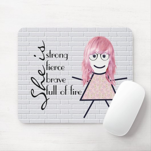 髪と引用文を持つスティックガール感動的 マウスパッド (マウス)