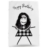 髪と水牛の格子柄のスティックガール ミディアムペーパーバッグ (正面)