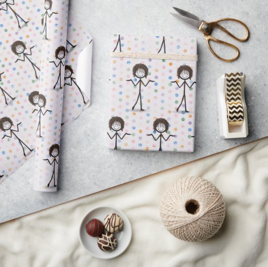 髪と眼鏡を付けたスティックフィギュア女の子 ラッピングペーパー (クラフト)