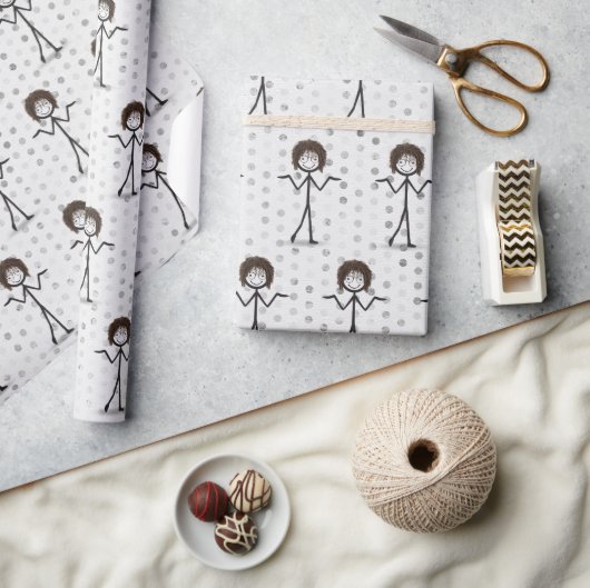 髪と眼鏡を付けたスティックフィギュア女の子 ラッピングペーパー (クラフト)