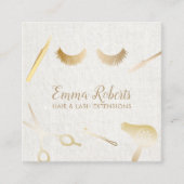 髪と睫毛の拡張メイクアップアーティストリネン スクエア名刺 (正面)