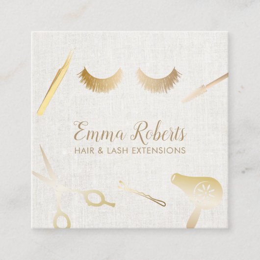 髪と睫毛の拡張メイクアップアーティストリネン スクエア名刺 (正面)