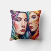 髪と表情をカラフル持つ二つのはっきりした女性 クッション (裏面)