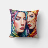 髪と表情をカラフル持つ二つのはっきりした女性 クッション (正面)