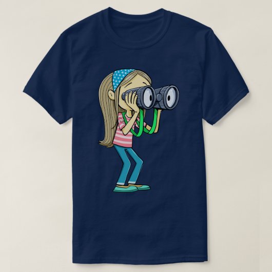 髪にスカーフを巻いた女の子が注意深く見る Tシャツ (デザイン正面)