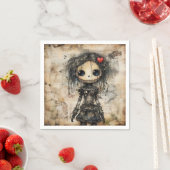 髪にハートを入れた不気味な人形 スタンダードカクテルナプキン (インサイチュ)