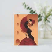 髪にバラをつけた扇子を持つスペインの女性 ポストカード (スタンド正面)