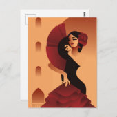 髪にバラをつけた扇子を持つスペインの女性 ポストカード (正面/裏面)