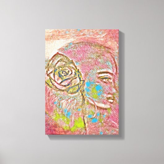 髪にバラを入れた女の子エレガント.ラグジュアリーアートカ キャンバスプリント (正面)