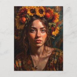 髪にヒマワリを入れた美しい女性 ポストカード