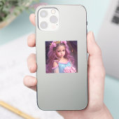 髪にピンクの花を咲かせる美しい少女 シール (スマートフォン)