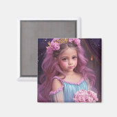 髪にピンクの花を咲かせる美しい少女 マグネット (正面/裏面)