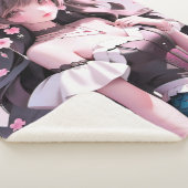 髪にピンクの花を持つ茶色の髪の人魚 シェルパブランケット (3/4)