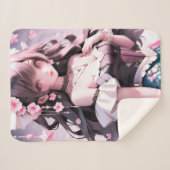 髪にピンクの花を持つ茶色の髪の人魚 シェルパブランケット (正面(横))