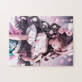 髪にピンクの花を持つ茶色の髪の人魚 ジグソーパズル (横)