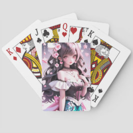 髪にピンクの花を持つ茶色の髪の人魚 トランプ