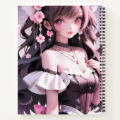 髪にピンクの花を持つ茶色の髪の人魚 ノートブック (裏面)