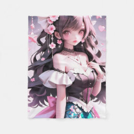 髪にピンクの花を持つ茶色の髪の人魚 フリースブランケット