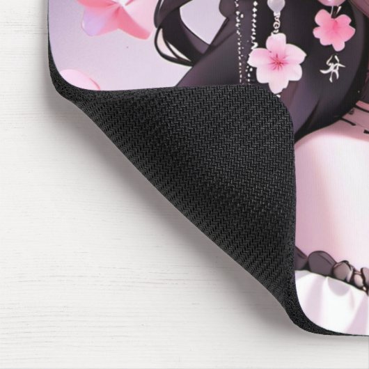 髪にピンクの花を持つ茶色の髪の人魚 マウスパッド (コーナー)