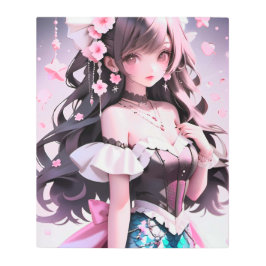 髪にピンクの花を持つ茶色の髪の人魚 メタルプリント