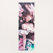 髪にピンクの花を持つ茶色の髪の人魚 ヨガマット (裏面)