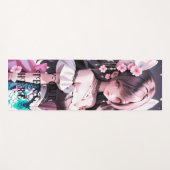 髪にピンクの花を持つ茶色の髪の人魚 ヨガマット (正面(横))