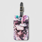 髪にピンクの花を持つ茶色の髪の人魚 ラゲッジタグ (正面縦)