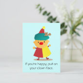 髪にリスが乗ったかわいいカラフルなピエロ ポストカード (スタンド正面)