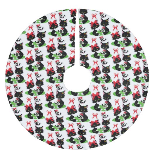 髪に弓を付けた小さな黒い子猫が二匹 ブラッシュドポリエステルツリースカート (正面)