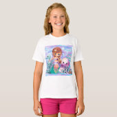 髪に星を持つ人魚が海で遊ぶ Tシャツ (正面フル)