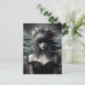 髪に花が咲いたキラキラした妖精 ポストカード (スタンド正面)