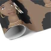 髪に花の黒い女性、茶色 ラッピングペーパー (ロールコーナー)